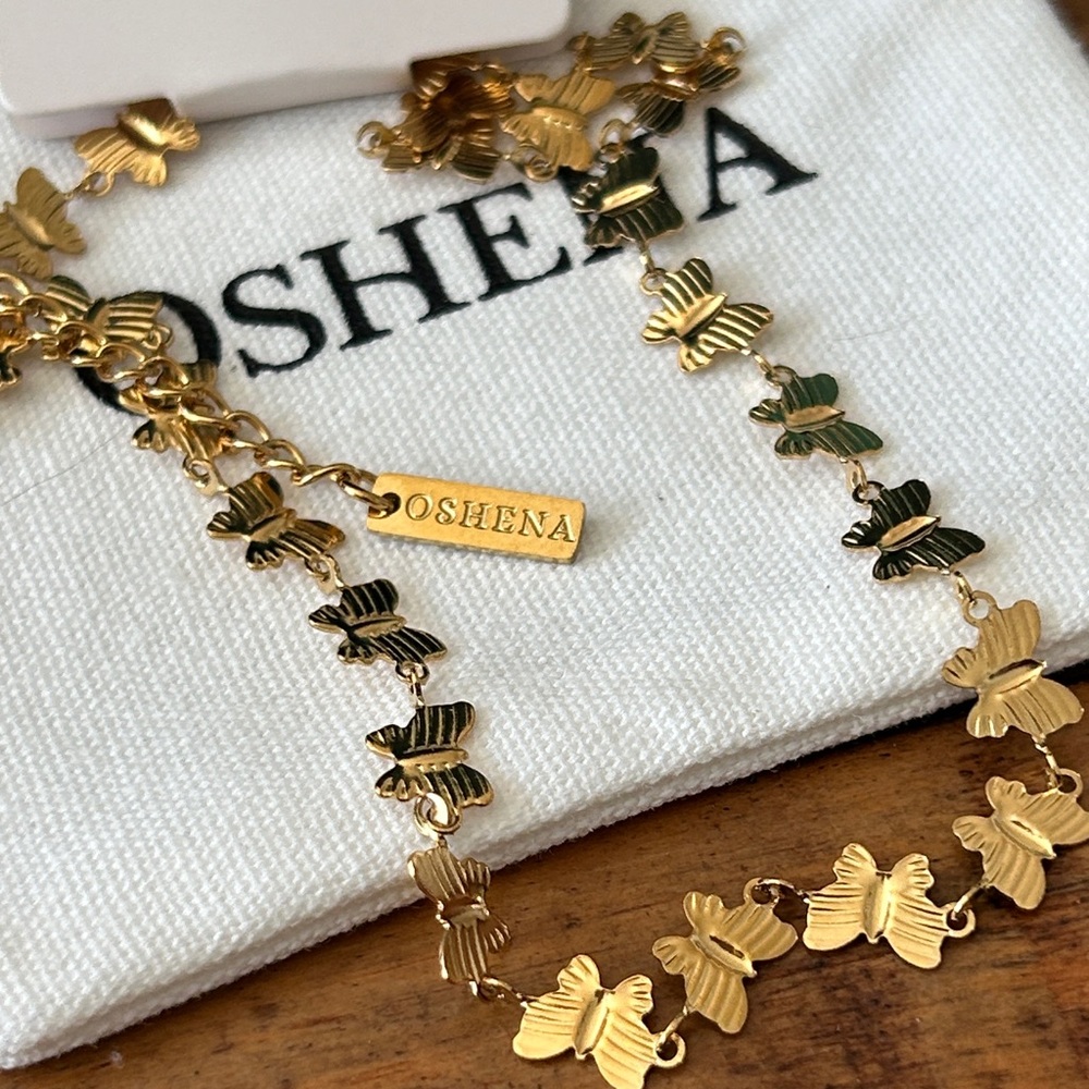 Oshena designer‎ beachwear gold Butterfly choker Necklace